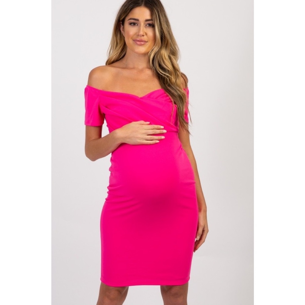 PinkBlush off the shoulder hot pink maternity
